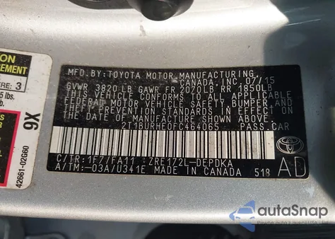 2015 Toyota Corolla L из США, поврежденный, VIN 2T1BURHE0FC464065